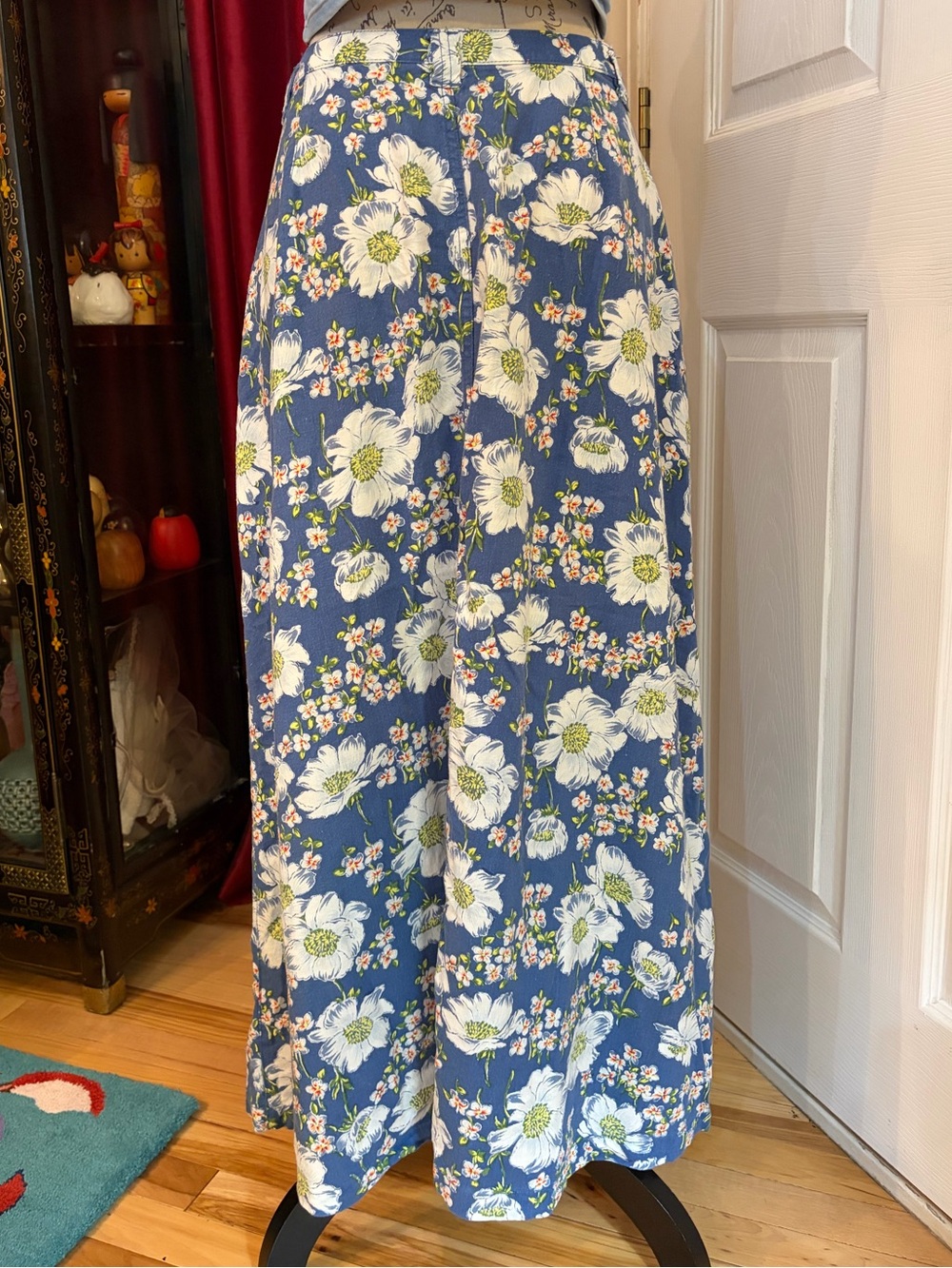 Vintage Liz Wear Blue Floral Button down Linen Blend Maxi Skirt - Picture 4 of 8